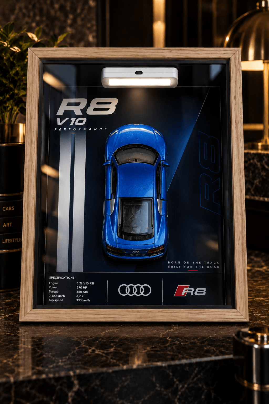 Cadre 3D Audi R8 V10 Performance (2018) en relief – format 10 × 15 cm | Dream Frame