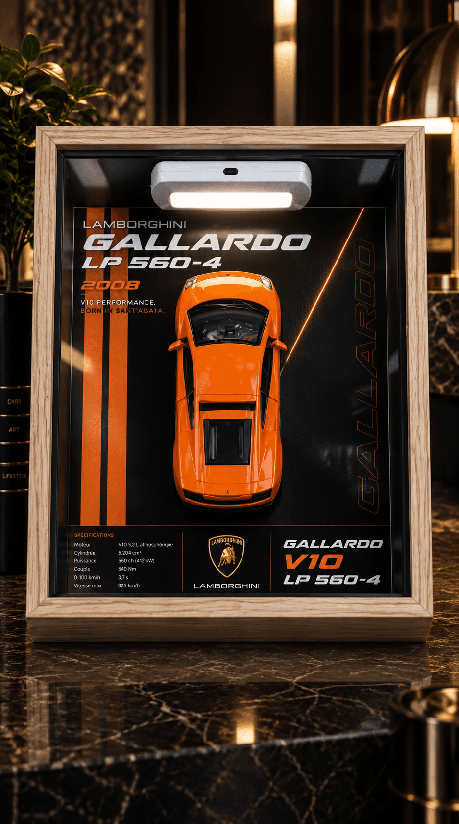 Cadre 3D Lamborghini Gallardo LP 560-4 en relief – format 10 × 15 cm | Dream Frame