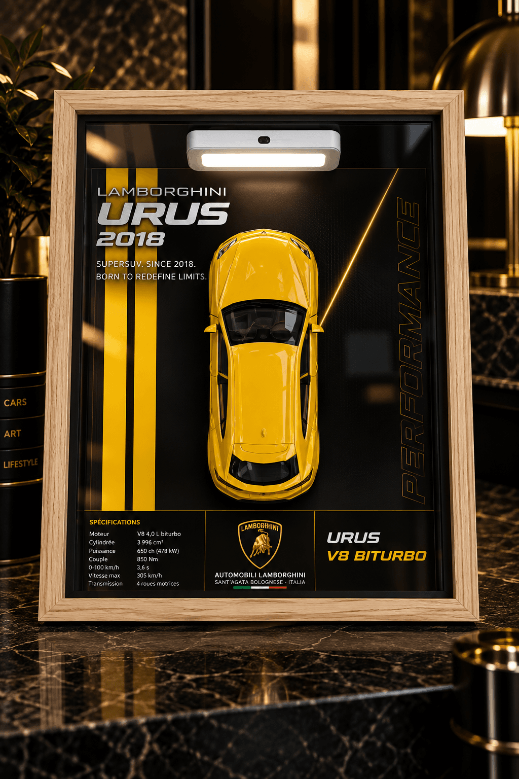 Cadre 3D Lamborghini Urus (2023) en relief – format 10 × 15 cm | Dream Frame