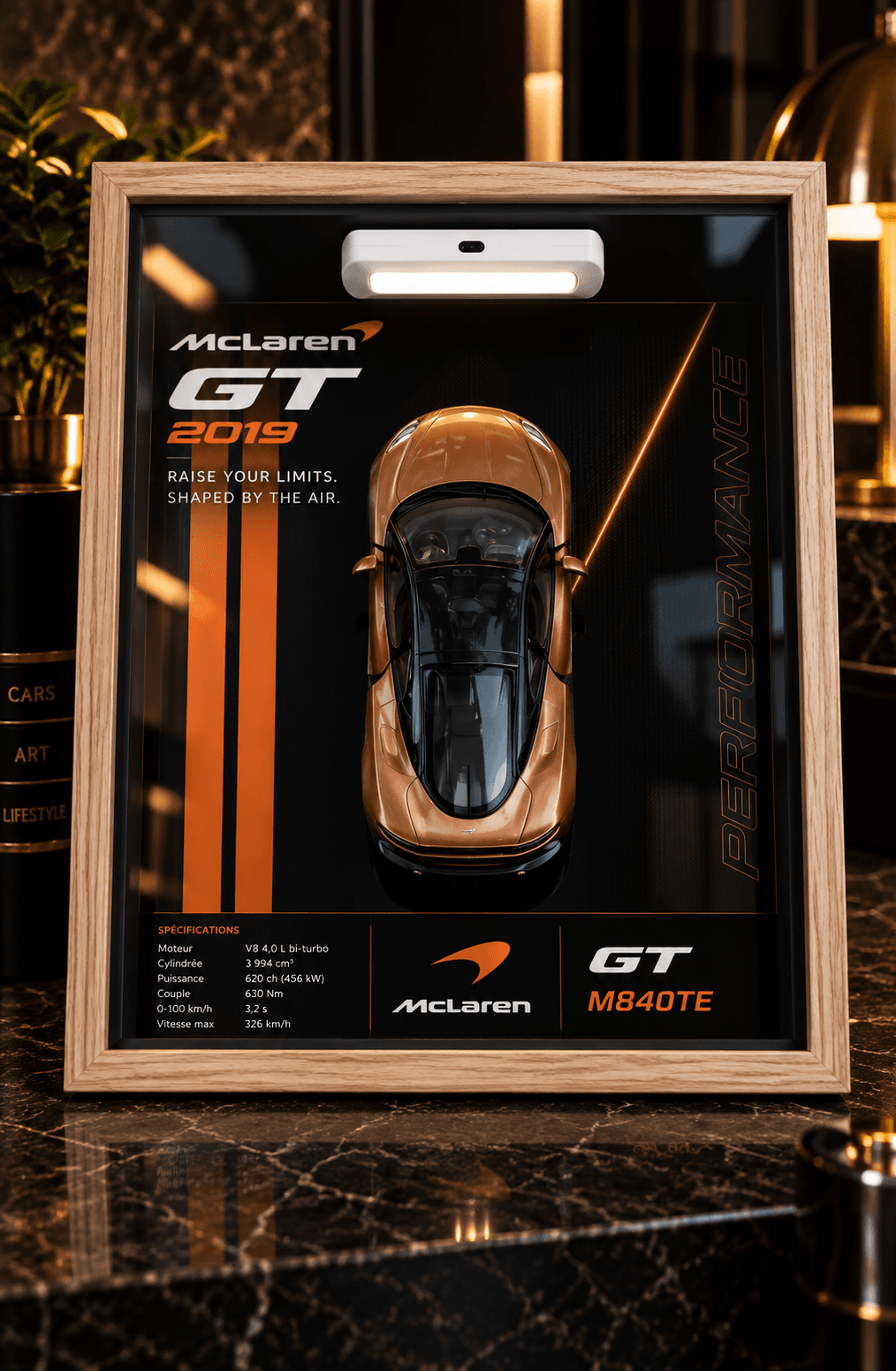 Cadre 3D McLaren GT (2019) en relief – format 10 × 15 cm | Dream Frame
