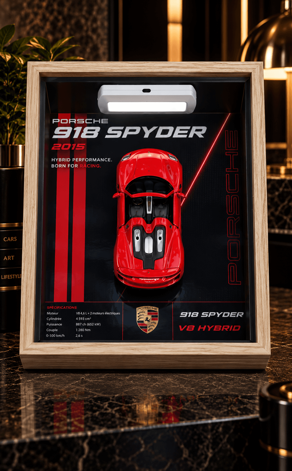 Cadre 3D Porsche 918 Spyder en relief – format 10 × 15 cm | Dream Frame